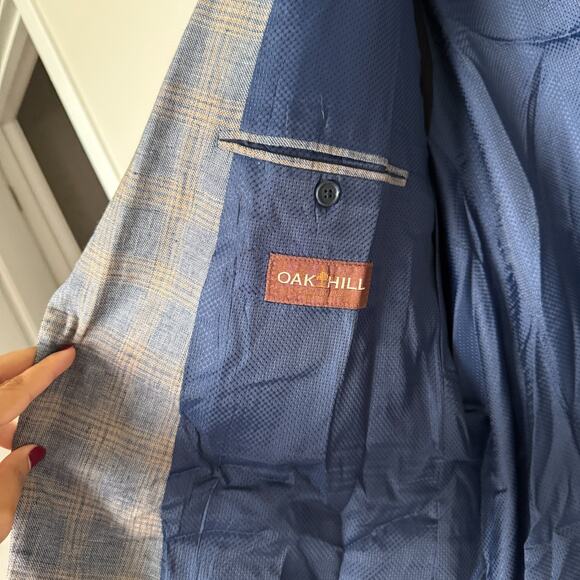 Oak Hill Mens Sports Coat Blazer Jacket 2XL Tall 50/52 Plaid Linen 2 Button Luxe - Picture 5 of 9